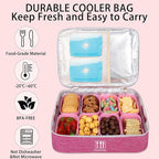 Snack Box Container with Insulated Cooler Bag, Divided Serving Tray with Lid and Handle Beach Essentials, Snackle Box Veggie Fruit Tray with 8 Compartments & 8 Forks & 2 Spoon Pink