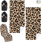 2 Pack Car Seat Towel Covers with Storage Bag 63 x 32 Inch Athletic Running Towel Seat Sweat Washable Non Slip Cover Gift for Car Outdoor Sport Activities (Yellow Black Leopard Print)