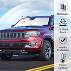 Windshield Sun Shade Custom Fit for 2022 2023 2024 2025 2026 Jeep Wagoneer (NOT for Grand Wagoneer) Accessories Foldable Sunshade Sun Blocker Protect Car from Sun Rays & Heat Damage Keep Car Cooler