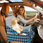 Dog Car Seat for Small/Medium Dogs up to 35lbs, 4-Pocket Storage Memory Foam Dog Booster Seat, Detachable Washable Pet Car Seat with Safety Belt, Outdoor & Indoor Use (Light Blue/Coffee)