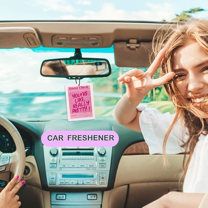 Retro Pink Car Air Freshener, Funky Y2K Good Times Ticket Lucky Girl Ace Card Guest Check Air Freshener Hanging 3 Pcs for Cars Closet Drawer or Books, Girly Car Accessories Mirror Decor for Women