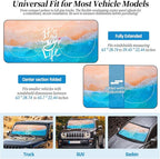 63"x28.5" Car Windshield Sun Shade with Storage Pouch, Stylish Printed Front Window Sunshade with Double Ring Frame, Universal Fit Foldable Heat Blocker & UV Protector for SUV, Sedan (Beach)