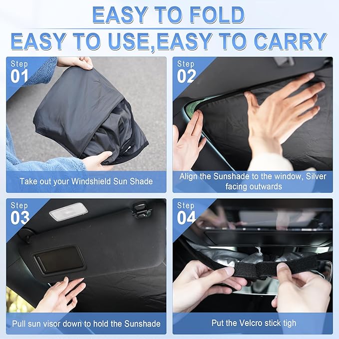 SINGARO 300T Universal Car Windshield Sun Shade, Foldable Reflective for Windshield & Window Shades with Overlapping Design, Car Interior Accessories (57" L x 30" W)