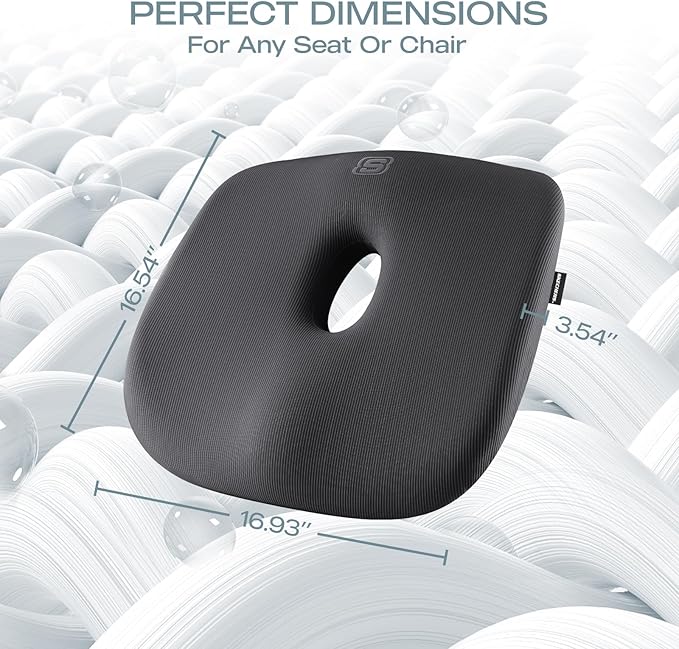 Skechers Seat Cushion Memory Foam,Donut Pillow Office Chair Cushion for Tailbone Pain Relief,Butt Pillow for Office Chair,Car seat Cushion,Long Sitting Office Workers,and Car Drivers,Black