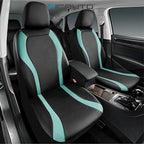 PIC AUTO Leather Car Seat Covers, Premium Automotive Waterproof Front & Rear Full Set Bucket Car Seat Protectors, Black and Mint PVC Patchwork, Fits for Cars, Trucks, Van, SUV, Airbag Compatible