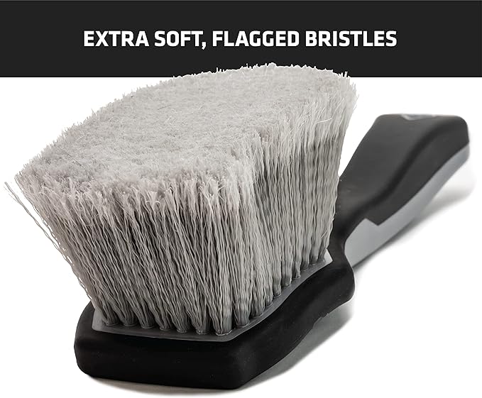 VIKING Car Wash Brush, Wheel and Fender Brush, Short Handle Tire Cleaner for Car Detailing, 10.3 Inch, Grey/Black