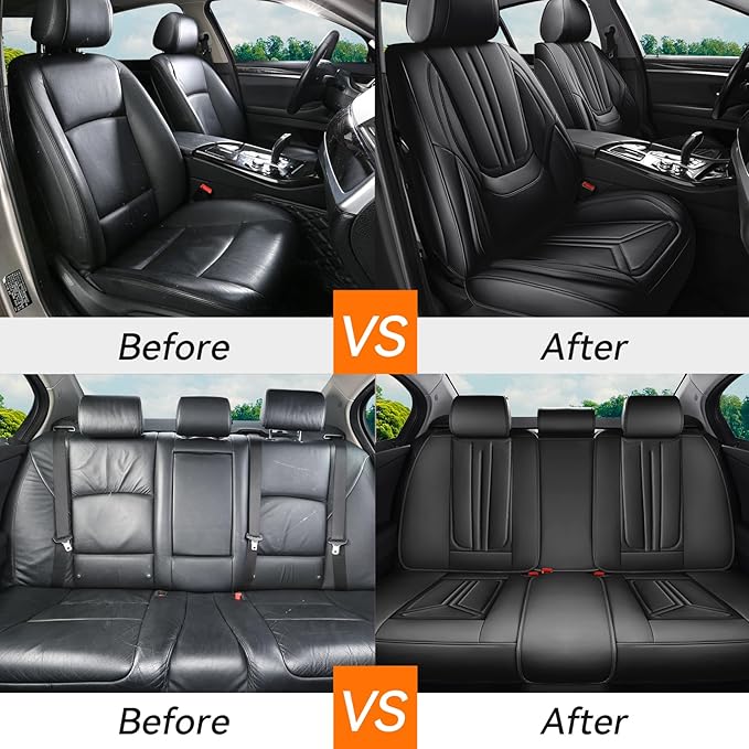 Car Seat Covers, Premium Leather Car Seat Covers, Waterproof and Breathable Seat Covers, Universal Car Seat Protector Fit for Cars, Trucks, SUVs, Pick-ups (Black, 2 PCS Front Seat)