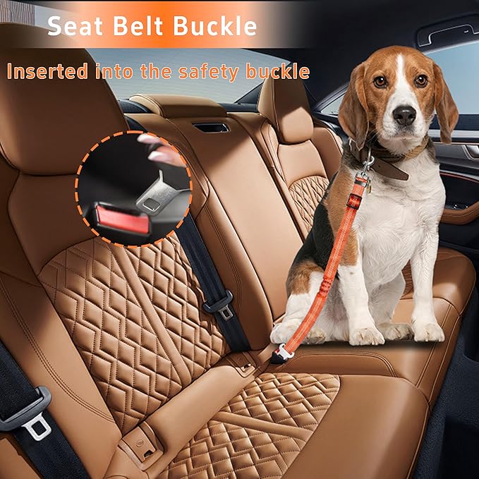 3-Piece Dog Car Harness Set - Retractable, Adjustable, Reflective Dog Seatbelt for Vehicle Headrests, Heavy Duty & High Elastic, Orange