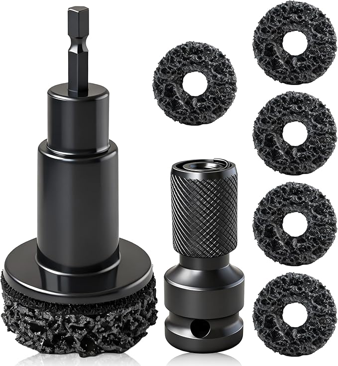 Wheel Hub Cleaning Tool Set, Wheel Stud Cleaner, Wheel Hub Resurfacing Kit, 5 Cleaning Heads, Wheel hub Cleaning for Passenger Cars and Trucks