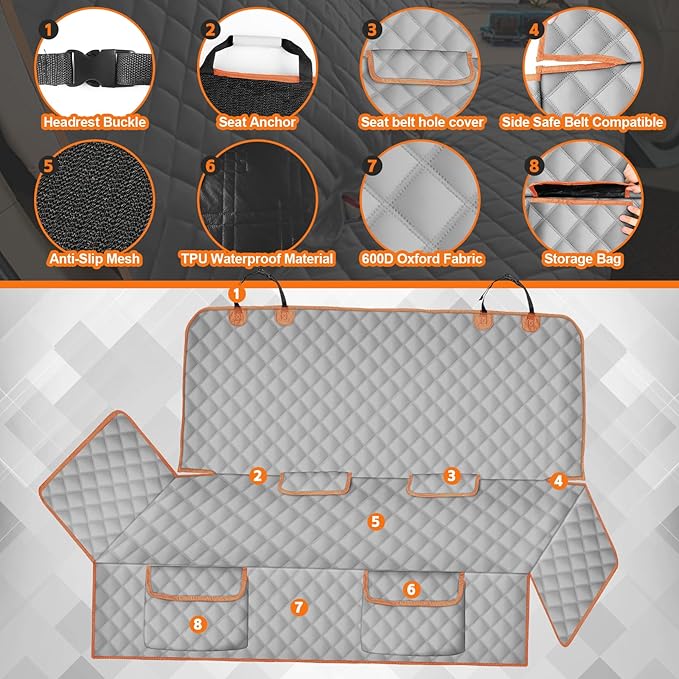 sportuli Dog Truck Rear Seat Cover Replce for Toyota Tacoma/Ford Ranger/Chevy Colorado, 600D Oxford Cloth Heavy Duty Waterproof Non Slip Pet Truck Back Bench Seat Cover, Fit for All Mid-Size Trucks