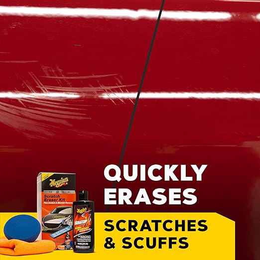 Meguiar's Quik Eraser Kit, Car Scratch Remover for Repairing Surface Blemishes, Car Scratch Repair Kit with ScratchX, Drill-Mounted Pad, and Microfiber Towel, 4 Count