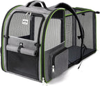 Lekebobor Large Cat Backpack Carrier Expandable Pet Carrier Backpack for Small Dogs Medium Cats Fit Up to 18 Lbs,Dogs Foldable Puppy Backpack Carrier for Travel, Hiking,Grey with Green Edge,L