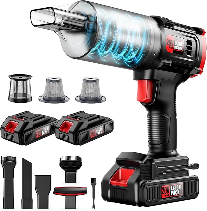 Car Vacuum Cordless, 35000PA Strong Suction Handheld Vacuum with 2 Detachable Batteries, 60Min Runtime Portable Vacuum Cleaner for Car Detailing, Pet Hair, Home Couch & Office, 350ML XL Dust Cup