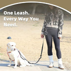 6-in-1 Hands-Free Dog Leash, Waist & Crossbody Bungee Lead with Dual Padded Handles, Bungee Shock Absorbing, Seat Belt Buckle, Reflective for Small Medium Large Dogs, Black