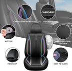 CAR PASS Nappa Leather Car Seat Covers, Durable Waterproof Luxury Universal for SUV Pick-up Truck Sedan, Anti-Slip Driver 5 Seats Covers Full Set with Backrest (Black Chameleon Iridescent Reflective)