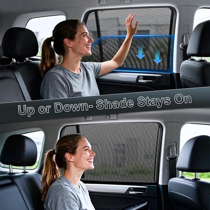 PEYOU Car Window Shades for Baby 2 Pack, Stretchable & Breathable Spandex Rear Side Car Sun Shade for Camping, Blocks Uv Rays & Sun Glare for Kids/Adults/Pets - 44.9"X19.7" Fits 99% Cars