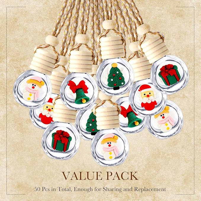 BBTO 100 Pcs Hanging Car Air Freshener Car Diffuser Bottles Bulk Christmas Empty Glass Perfume Bottle Freshener Clear Diffuser Bottle Pendant for Essential Oil Fragrance Aromatherapy Bottles Ornament