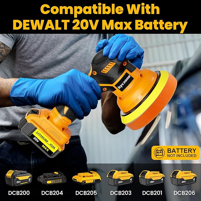 Cordless Buffer Polisher Kit For DEWALT 20V LI-ION Battery.6-Inch Orbital Buffer Polisher with 8 Variable Speed with 25pcs Polishing Accessories, for Car Polishing/Waxing (Tool Only)
