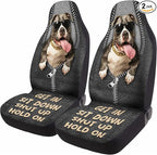 GENANY Funny Pitbull Car Seat Covers Set of 2, Dog Breathable Front Seat Covers for Truck Sedan SUV, Funny Dog Car Accessories, Pitbull Gift for Women Men