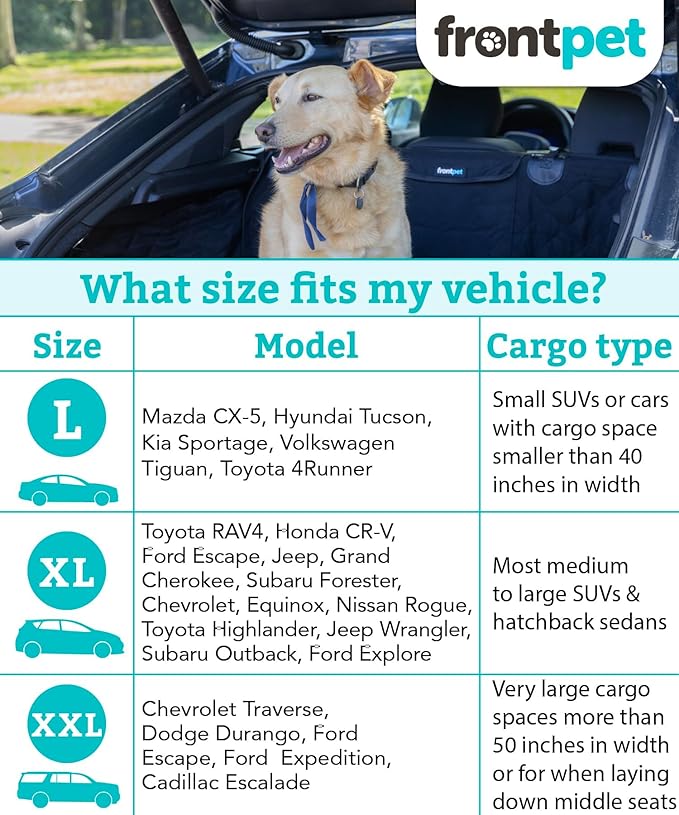 Frontpet Cargo Cover for Dogs, Water Resistant Pet Cargo Liner Dog Seat Cover Mat for SUVs Sedans Vans with Bumper Flap Protector, Non-Slip, Backseat Cover, Trunk Liner Universal Fit (Large/Black)