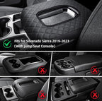 Center Console Cover Fit for 2019-2025 Chevy Silverado/GMC Sierra Jump Seat Accessories, Car Armrest Middle Console Cover with Hidden Pocket (Only for Split Bench Jump Seat Console)