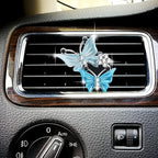 2Pcs Dual Butterfly Diamond Car Air Fresheners Vent Clips, Cute Dual Butterfly Air Vent Clips, Car Air Conditioning Outlet Clip Decorative Interior Accessories(Blue)