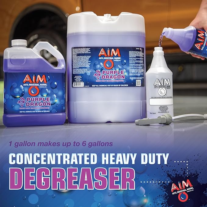AIM Purple Dragon - Heavy Duty Degreaser Concentrate Industrial Degreaser, Wheel and Tire Cleaner, Equipment Degreaser cleaner - Premium Car Cleaner - Gal