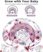 Infant Car Seat Insert with Extra Cushion for Preemie to Toddler, Reversible Newborn Carseat Insert for Baby Head Body Support, Fits for Stroller, Baby Swing, Bouncer (Purple Wildflower)