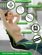 Ergonomic Memory Foam Seat Cushion for Office Chair, Car Seat, Dining, Gaming Chair & Wheelchair, Full Back & Lumbar Support Pillow One Piece, Back Pain Relief, Coccyx, Tailbone & Sciatica Pain Relief