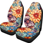 BIGCARJOB Blossoms Flower Car Seat Covers for Womens,Full Set of 2 Pcs Bohemian Floral Style Auto Front Seat Protector Durable Saddle Blanket Vehicle Seat Interior Accessories Cushion Pads
