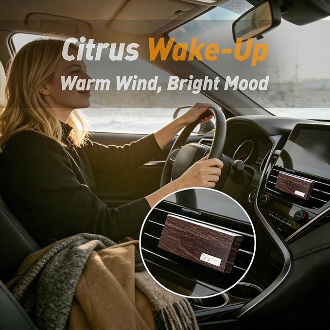 4 Packs Citrus Scented Natural Wood Vent Clips,【Brighten Cabin Mood】 Odor Refresh Car Scents Air Freshener Refills, Long Lasting Fragrance Diffuser, SUV Essentials Gift for Women