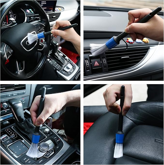 10pcs Car Detailing Kit, Premium Detailing Brush Set Includes 5 Soft Car Detailing Brushes, 3 Wire Brush, 2 Air Vent Brush for Cleaning Car Interior and Exterior Detailing, Blue
