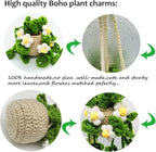 Car Hanging Ornament Cute Crochet Car Hanging Plant Basket, Knitted Boho Plant Decor, Rear View Mirror Decoration Accessories-White Flower