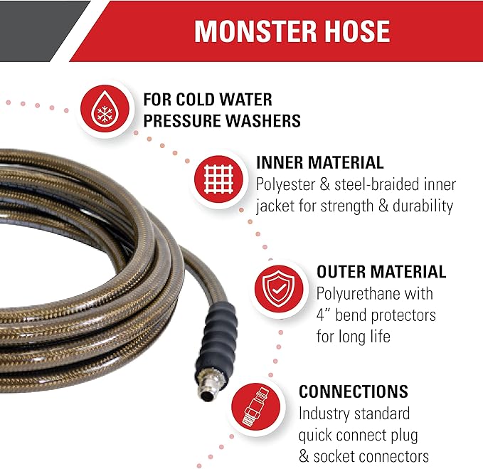 Simpson Cleaning 41113 Monster Series 4500 PSI Pressure Washer Hose, Cold Water Use, 3/8 Inch Inner Diameter, 25-Foot, Feet, Brown