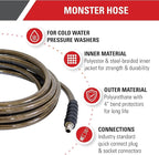 Simpson Cleaning 41113 Monster Series 4500 PSI Pressure Washer Hose, Cold Water Use, 3/8 Inch Inner Diameter, 25-Foot, Feet, Brown