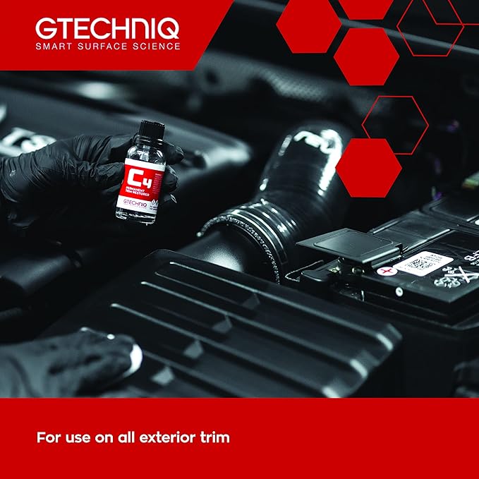 Gtechniq C4 Permanent Trim Restorer 30ml - Revitalizes Faded Trim | Restores Faded Plastic Trim, UV Resistant Coating for Long-Term Protection, Keeps Exterior Black & Glossy
