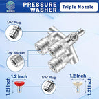 Triple Pressure Washer Tips, 3-in-1 Power Washer Nozzle, 3 Nozzle for Pressure Washing with 6PCS Pressure Wash Spray Nozzles (0 ° Red & 40 ° White), 1/4" Quick Connect, 5000 PSI