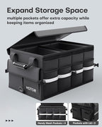 HOTOR Car Trunk Organizer - Foldable Trunk Organizer for SUV, Car Storage with Reflective Strips & Securing Cover, Large Capacity Car Accessories for Truck, Van & Sedan, Black, 24.4" x 13.8" x 11.0"