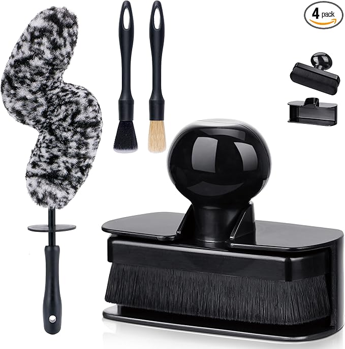 Large Tire Shine Applicator & Bendable Wheel Brush Set for Detailing Cleaning and Tire Shine,Automotive Tire Dressing Applicator Brush with Storage Stand for Tire Detailing & Car Wash Kit,Black-4pcs
