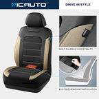 PIC AUTO Car Seat Covers, Premium Leather and Air Mesh Automotive Sports Seat Covers, Two Front Set, Airbag Compatible Universal Fits Most Cars, SUVs, Trucks and Vans (Black & Beige)