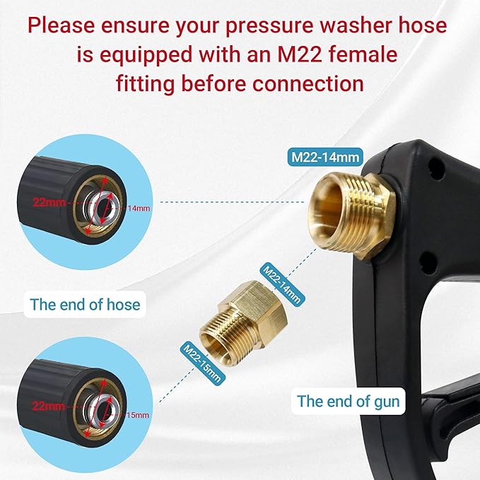 Short Pressure Washer Gun with Foam Cannon, Soap Gun for Pressure Washer, 1/4 Inch Quick Connector, with 7 Nozzle Tips, Container Capacity: 1 Liter