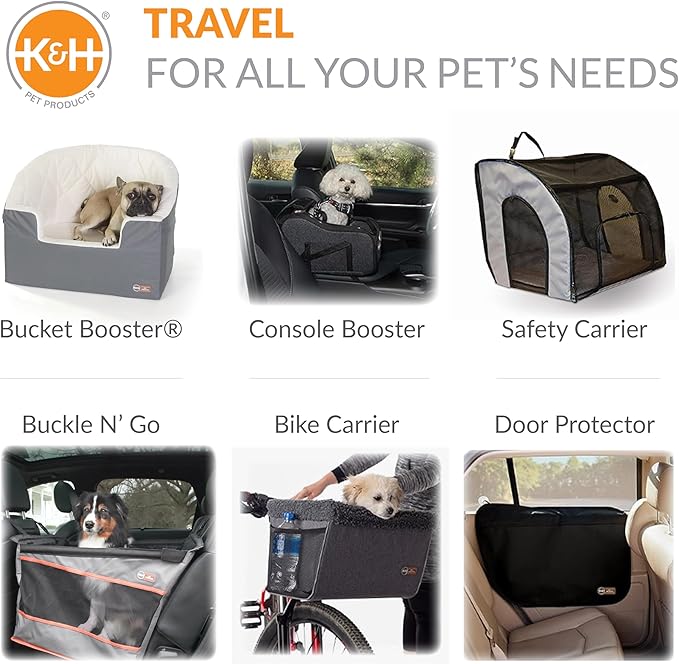 K&H Pet Products Bucket Booster Dog Car Seat, Seat Belt Secured, 2 Safety Leashes, Washable Covers, Sturdy Pet Booster Seats for Cats & Dogs - Small Gray/Cream