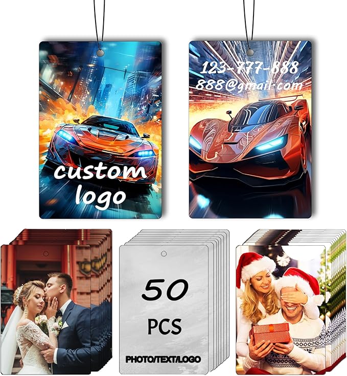 50Pcs Custom Personalized Air Freshener for Car Bulk, Personalized Double-Sided Car Air Fresheners with Photo Text Logo Customized Bulk Wedding Party Guests Souvenir Gifts (50 Rectangle)