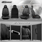 CAR PASS Nappa Leather Car Seat Covers Full Set, Luxury Seat Protector for Cars, Waterproof Anti-Slip PU Seat Cushion Airbag Armrest Compatible Universal for Sedan SUV Pick-up Truck Auto, All Black