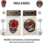 2PCS Car Air Fresheners | The Air Freshener That Swings Back And Forth | Skull & Roses Scents Include, New Car, Forest Fresh, Black Ice, Lavender (Skull And Roses)