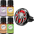 Wild Essentials Black Chrome Spider Essential Oil Car Vent Diffuser Kit, Lavender, Lemongrass, Peppermint, Orange Oils, Stainless Steel Locket, 8 Refill Pads, Customizable Color Changing Air Freshener
