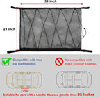 Car Ceiling Storage Net | Double Zipper, Adjustable Strap Prevent Falling, 31"x21"Double-Layer Mesh Long Road Trip Camping Van SUV Roof Cargo Pocket Organizer for Putting Quilt Toys Sundries