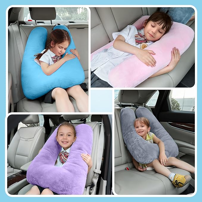 Travel Pillow, Car Pillow for Kids, Car Sleeping Pillow for Adults, Travel Pillow for Kids with Adjustable Strap, Support Head and Neck on Road Trips, Car Travel Essentials,Grey