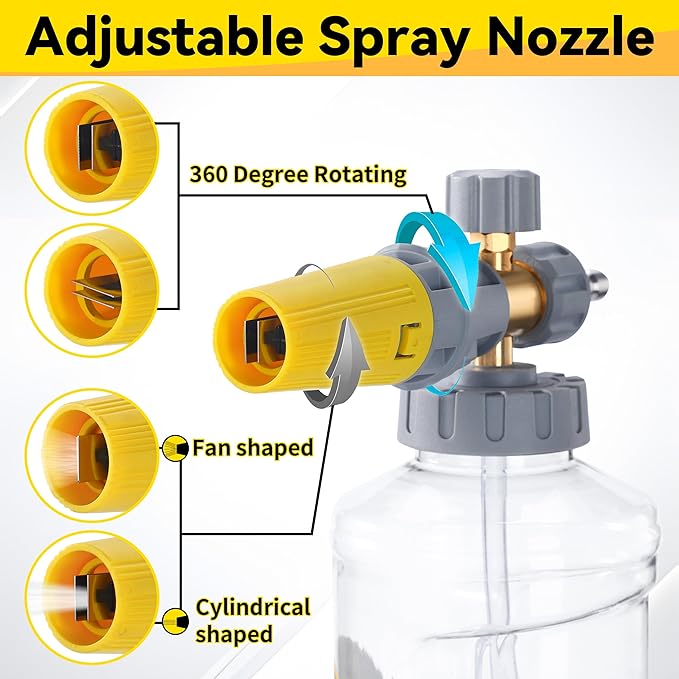 Tool Daily Foam Cannon with Pressure Washer Gun, Dual Connector Accessory, Power Washer Gun with 3/8'' Swivel Connector, Adjustable Soap Cannon with M22-14 and 1/4” Quick Connect Fittings, 1.5 Liter