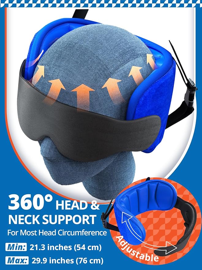 Travel Pillow for Airplanes, Airplane Pillow with Eye Mask, Travel Pillows for Long Flight Sleeping, Travel Neck Pillows for Road Trip Car Headrest, Stop Bobble Head Neck Pain, Dark Grey